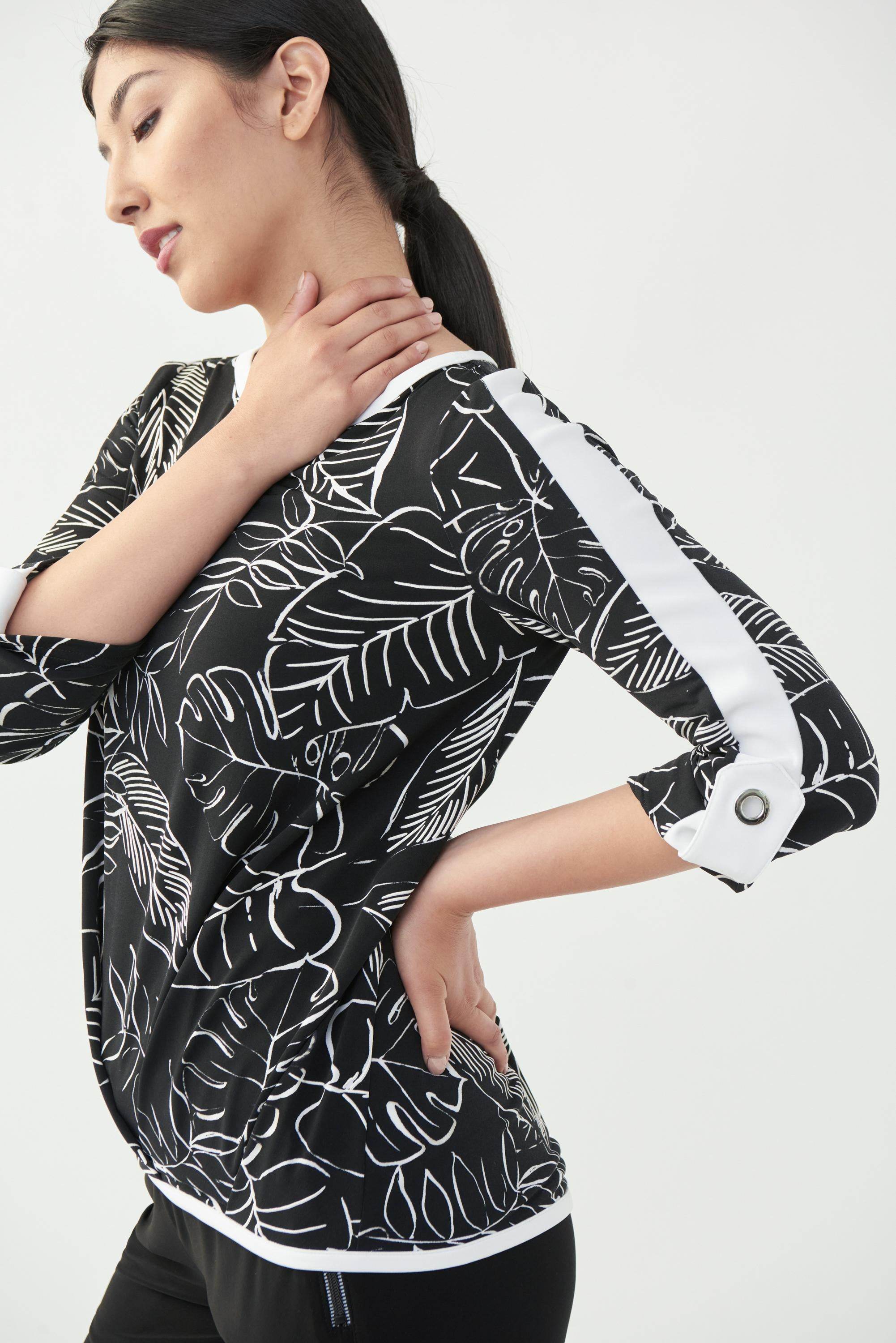 Joseph Ribkoff Black/White Tropical Print Sheath Dress Style 251206