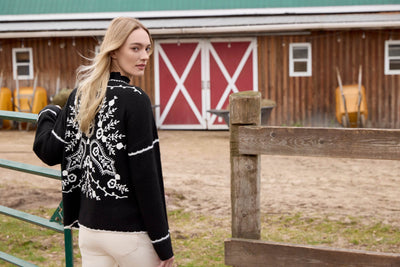 Embroidered Ribbed Sweater with Notch Neck - Dream Pants