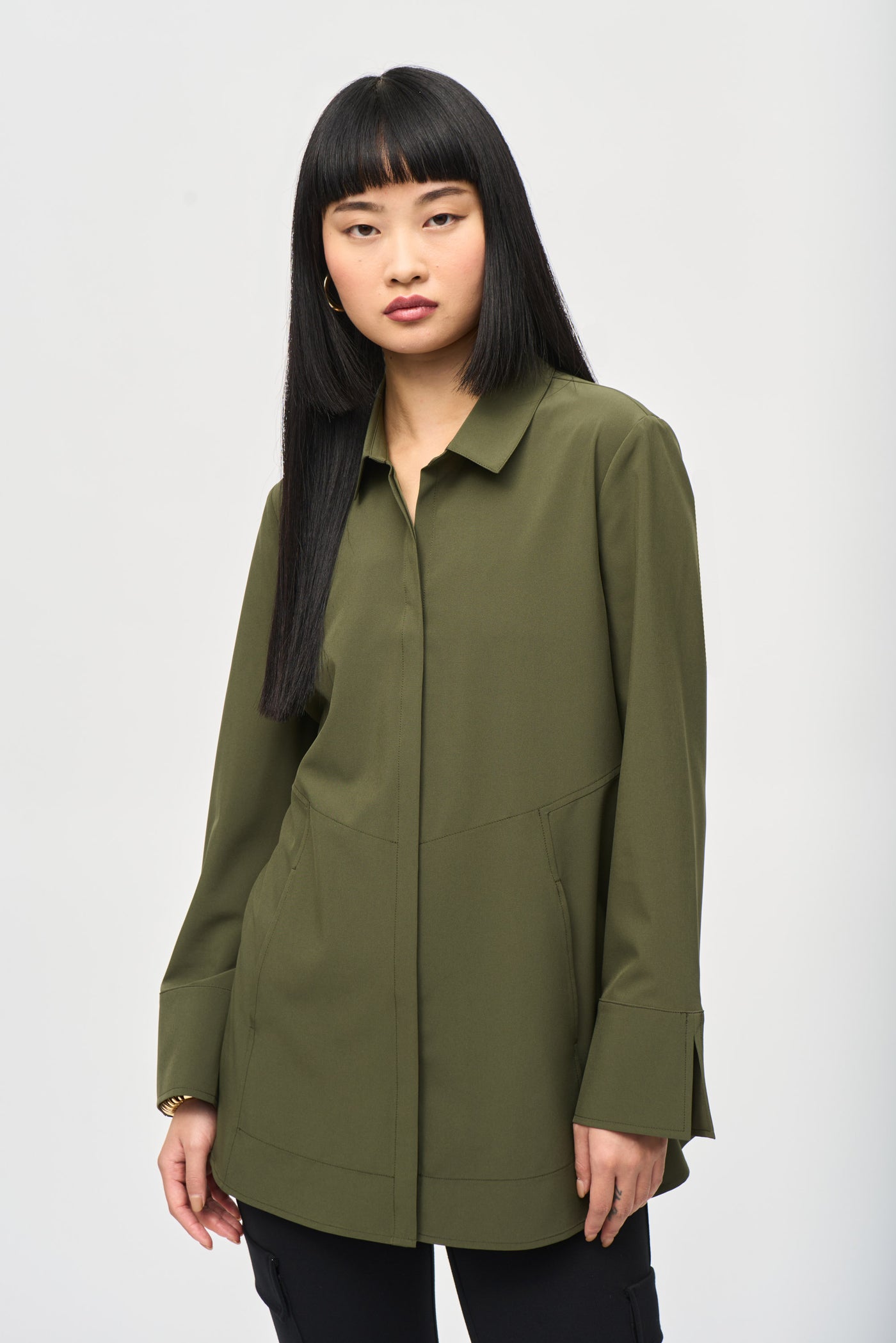 Woven Button-Down Blouse With Pockets Joseph Ribkoff