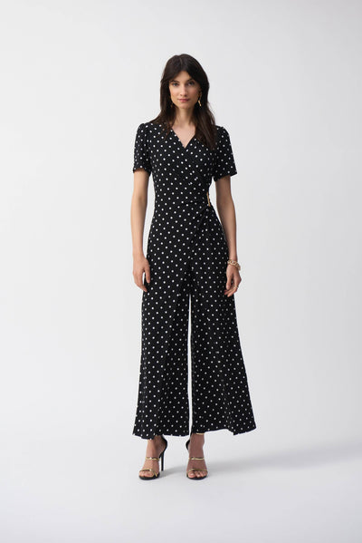 Silky Knit Dot Print Wrap Culotte Jumpsuit - Dream Pants