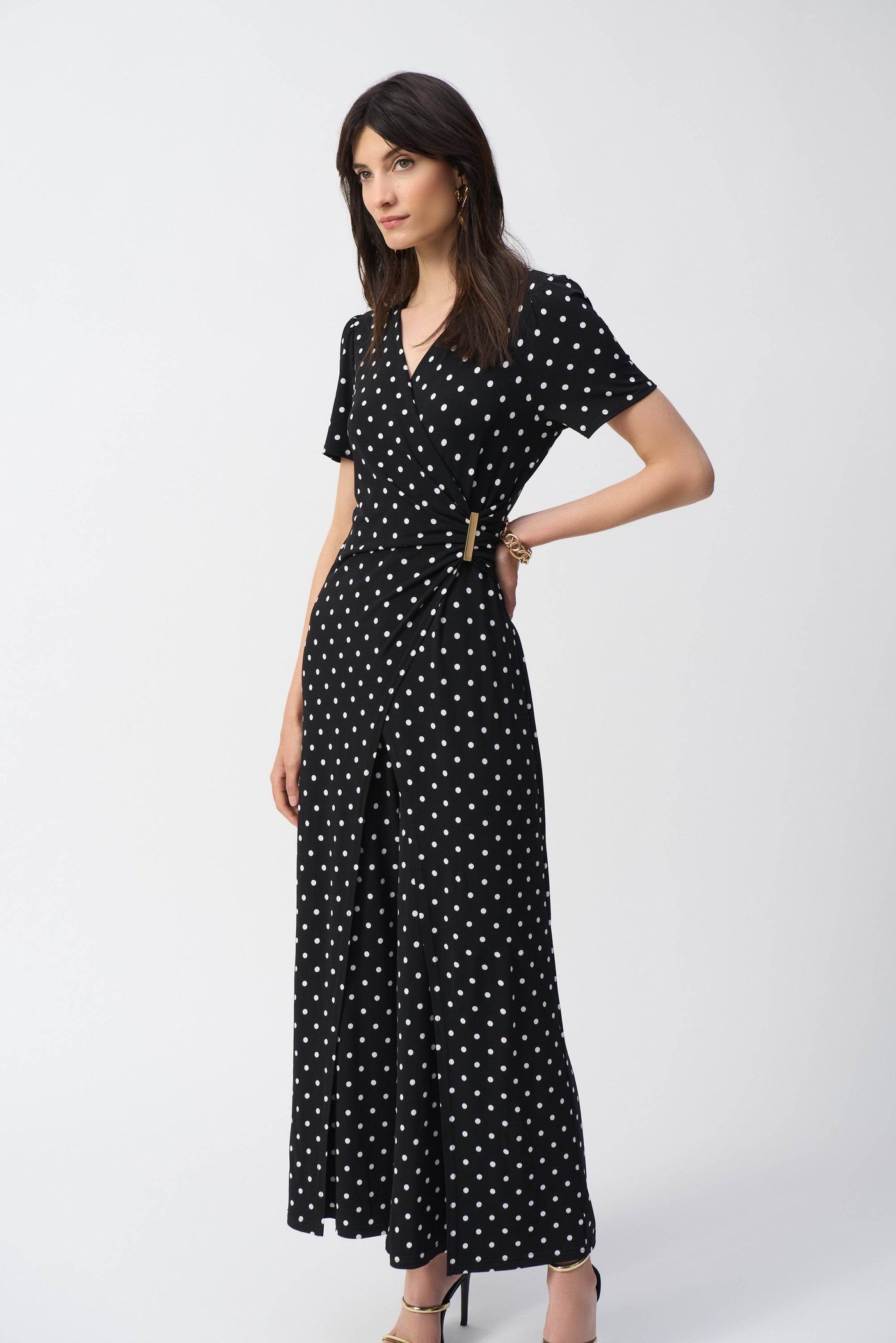 Silky Knit Dot Print Wrap Culotte Jumpsuit - Dream Pants