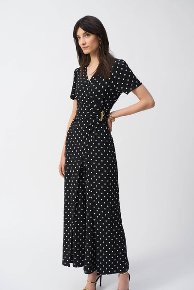 Silky Knit Dot Print Wrap Culotte Jumpsuit - Dream Pants