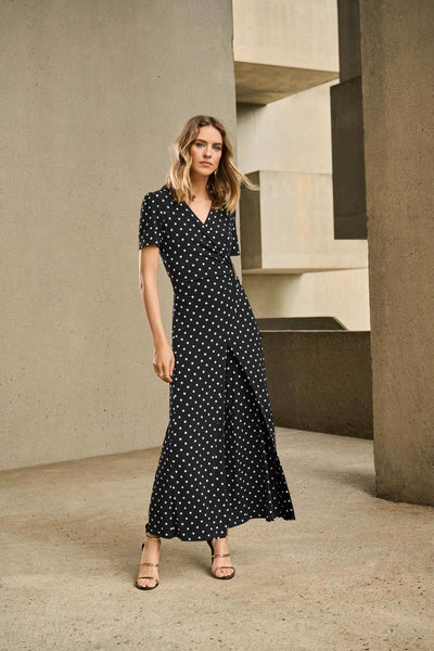 Silky Knit Dot Print Wrap Culotte Jumpsuit - Dream Pants
