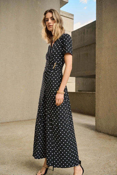 Silky Knit Dot Print Wrap Culotte Jumpsuit - Dream Pants