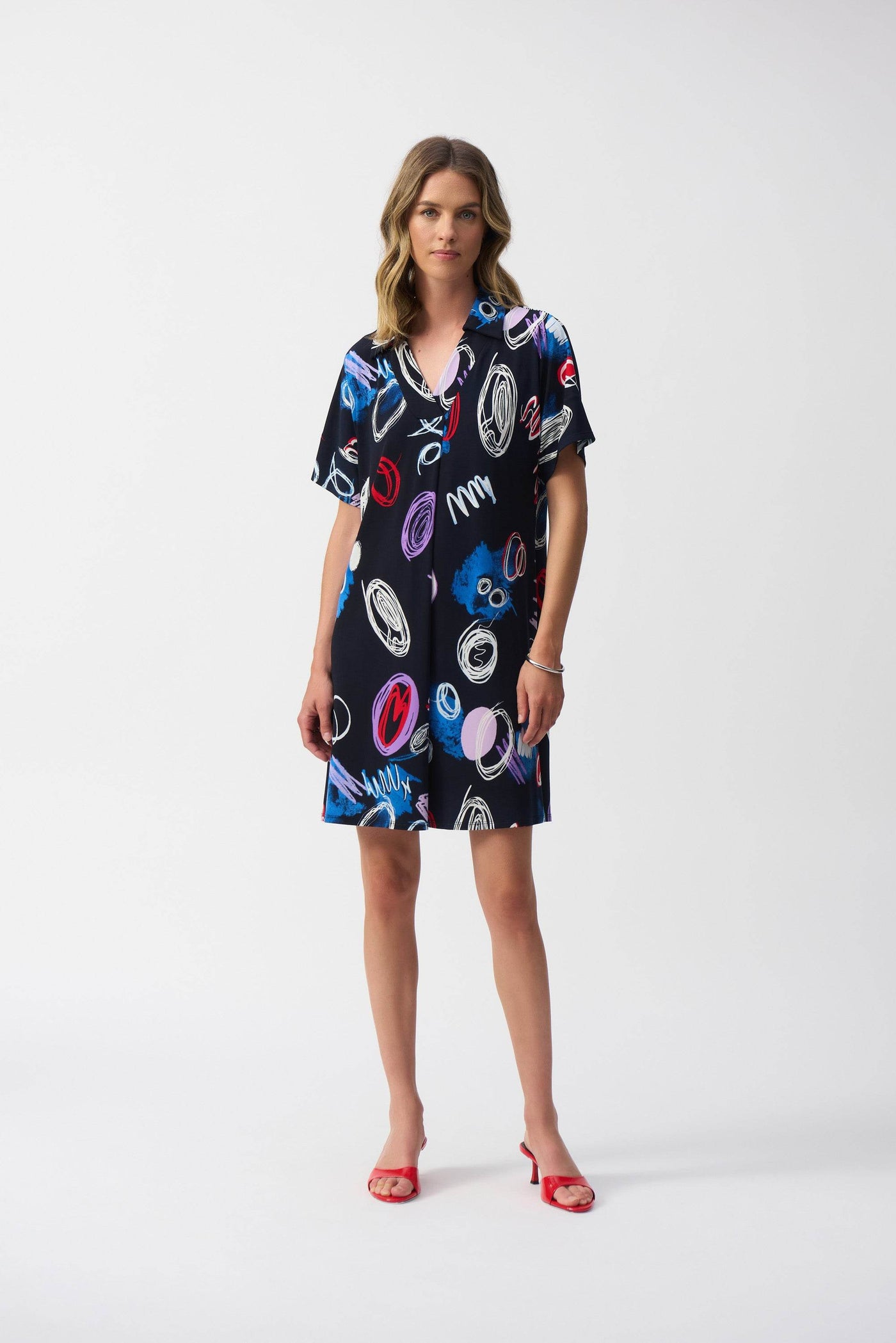 Silky Knit Abstract Print A-Line Dress - Dream Pants
