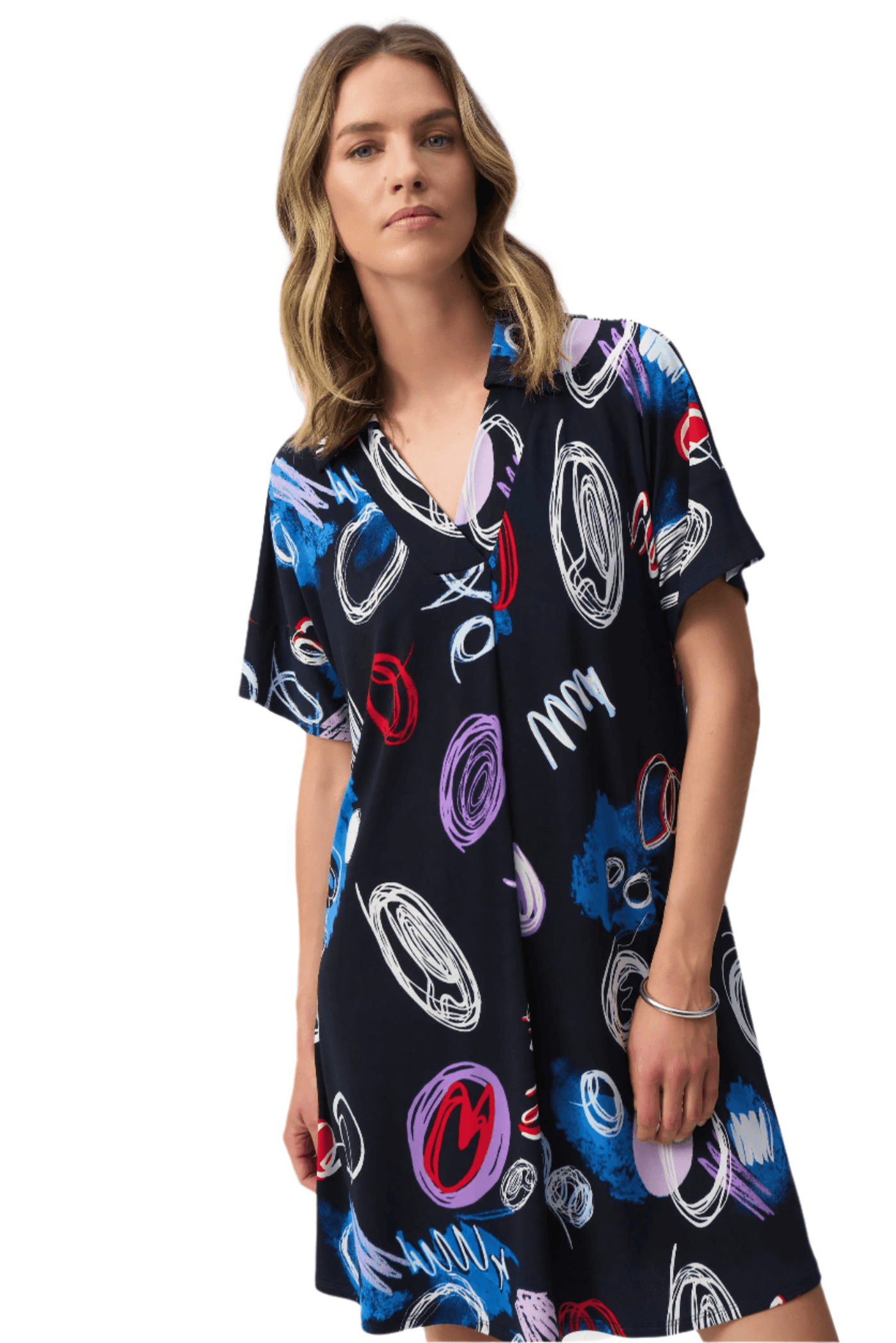 Silky Knit Abstract Print A-Line Dress - Dream Pants