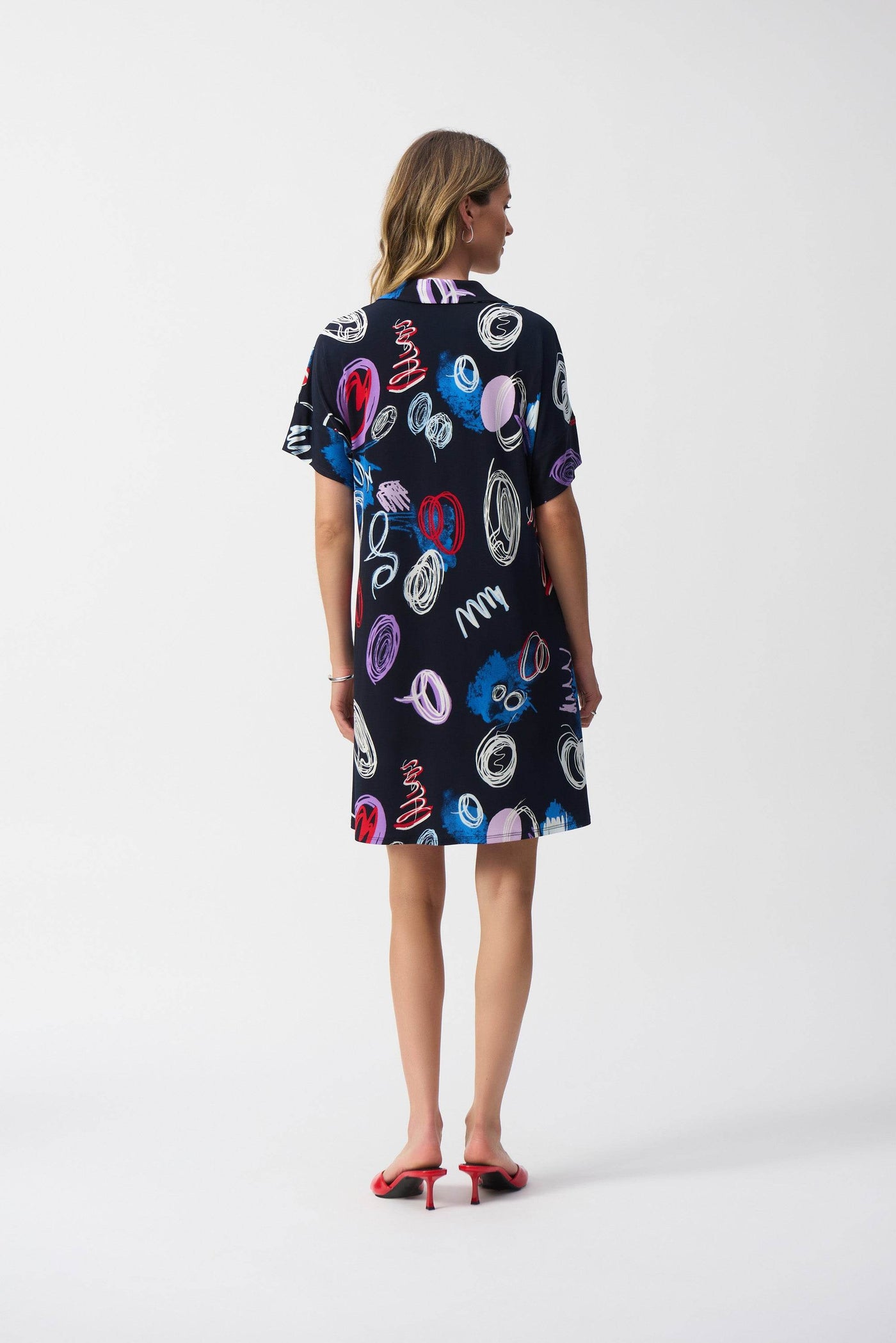 Silky Knit Abstract Print A-Line Dress - Dream Pants