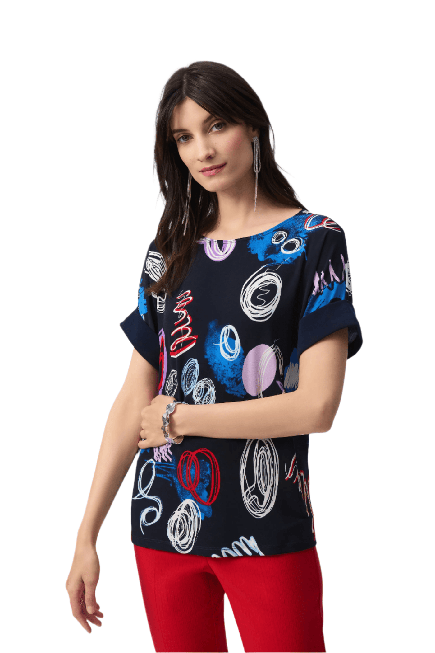 Silky Knit Abstract Print Boxy Top - Dream Pants