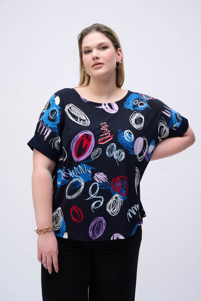 Silky Knit Abstract Print Boxy Top - Dream Pants