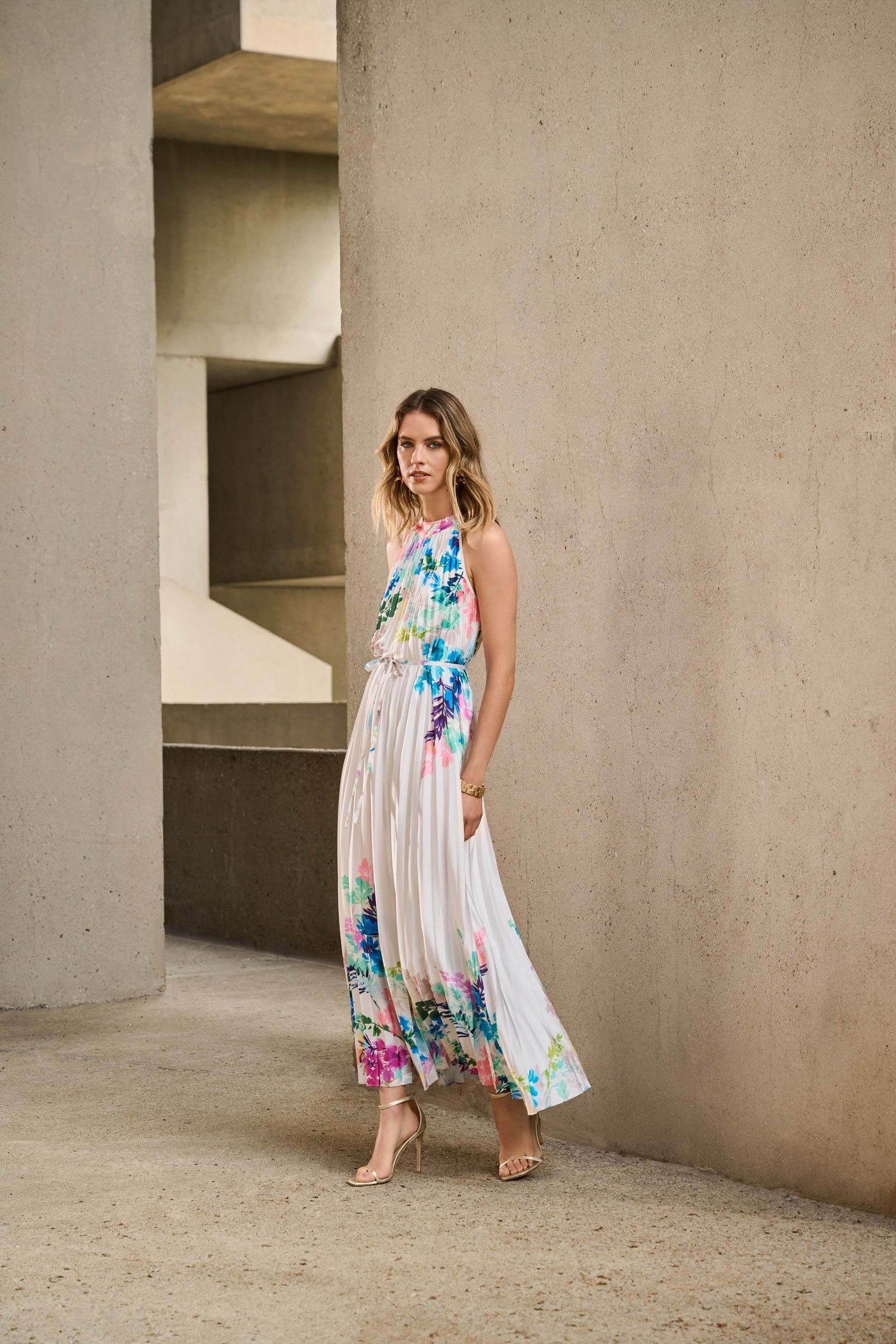 Pleated Satin Floral Print Maxi Dress - Dream Pants