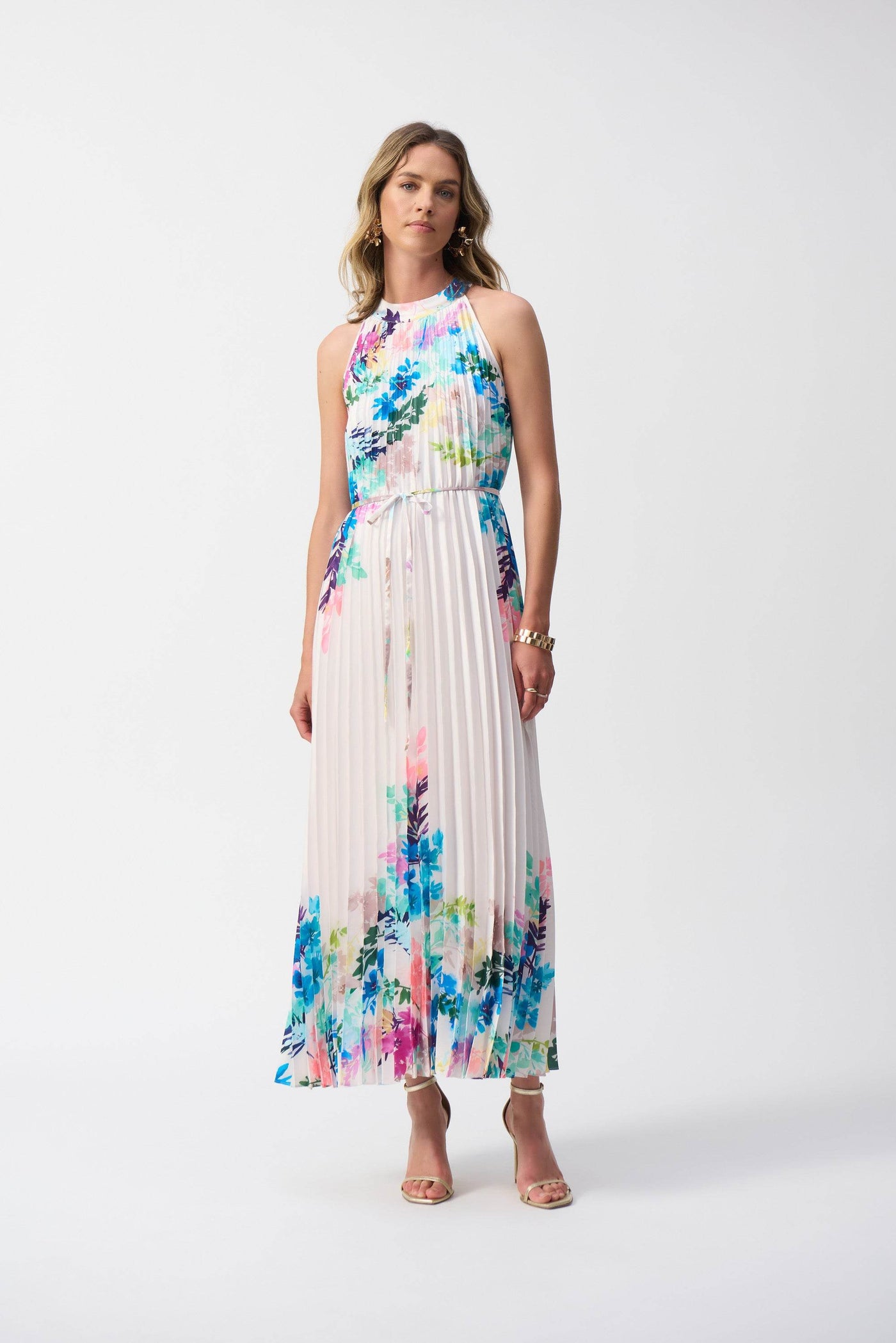 Pleated Satin Floral Print Maxi Dress - Dream Pants