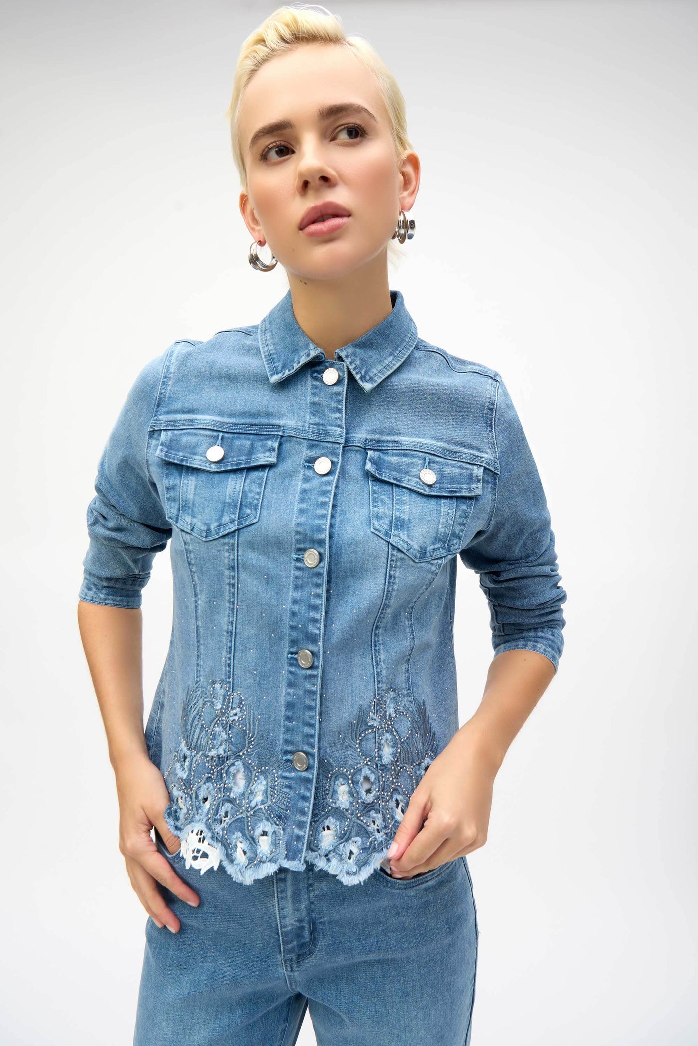 Stretch Denim Jacket with Embroidery - Dream Pants