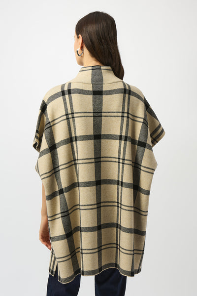 Jacquard Sweater Knit Plaid Poncho Joseph Ribkoff
