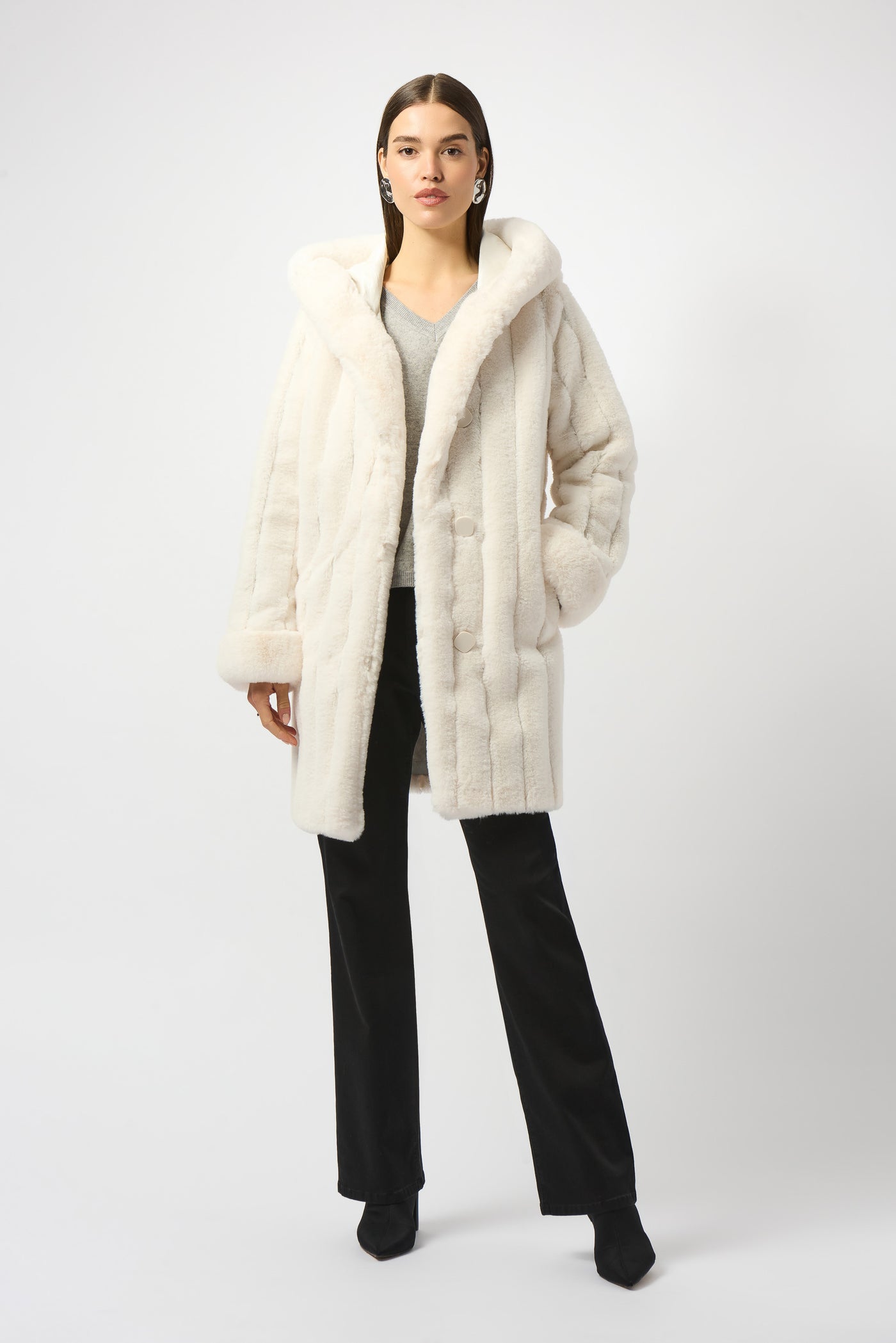 Faux Fur Reversible Hooded Coat Joseph Ribkoff