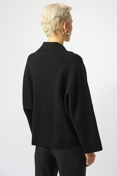 Sweater Knit Boxy Pullover With Zipped Collar Joseph Ribkoff