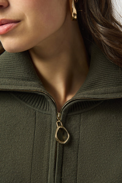 Sweater Knit Boxy Pullover With Zipped Collar Joseph Ribkoff