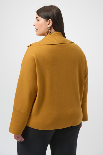 Sweater Knit Boxy Pullover With Zipped Collar Joseph Ribkoff