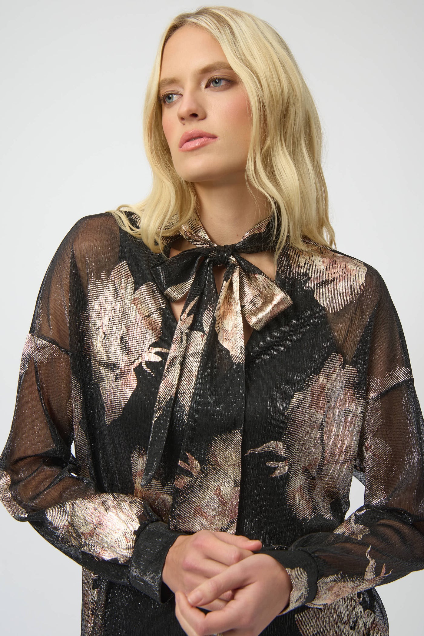 Plissé Knit Foiled Floral Top Joseph Ribkoff