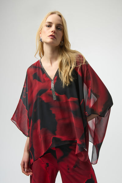 Recycled Chiffon Abstract Print Poncho Top Joseph Ribkoff