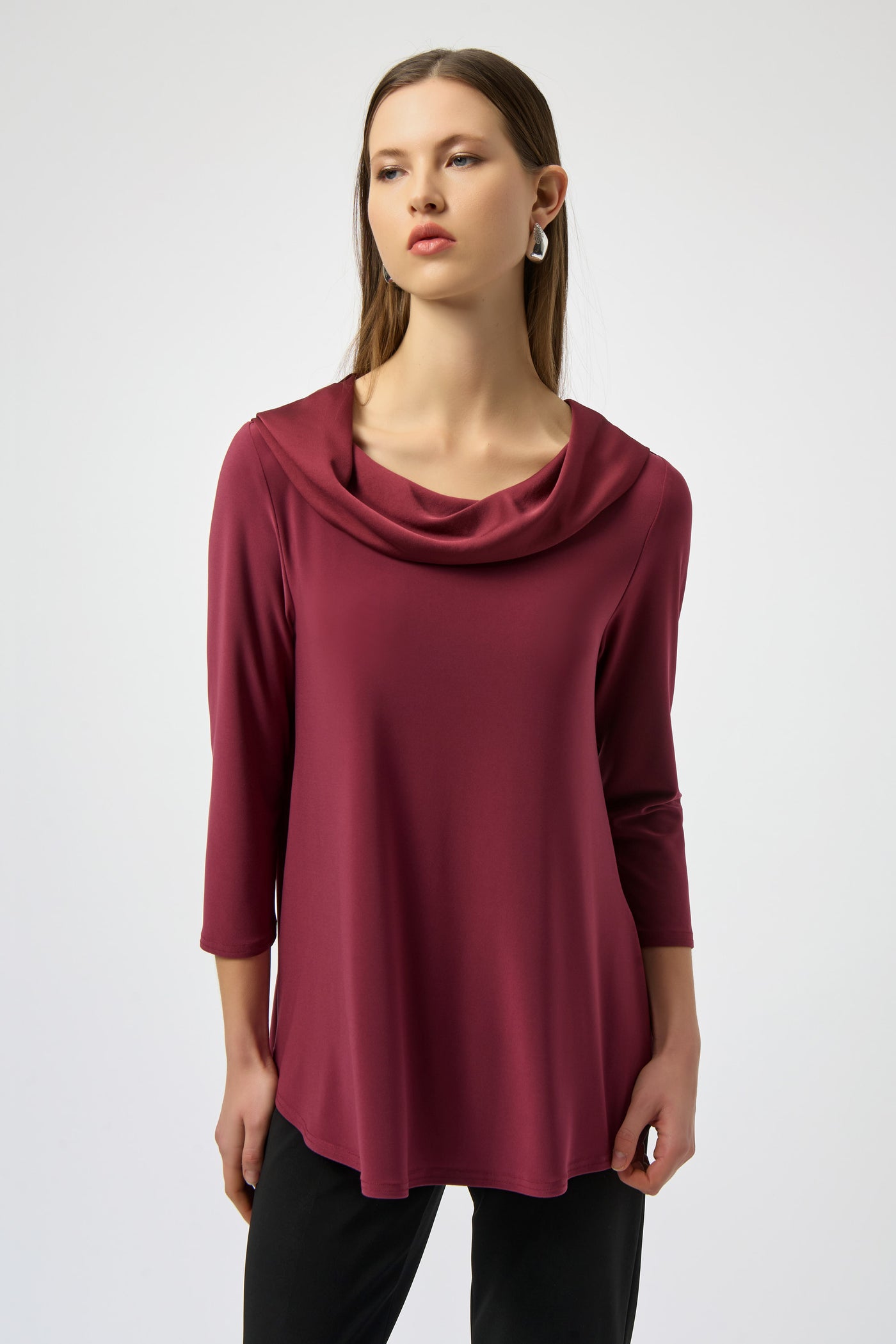 Silky Knit & Satin Cowl Neck Flared Top Joseph Ribkoff