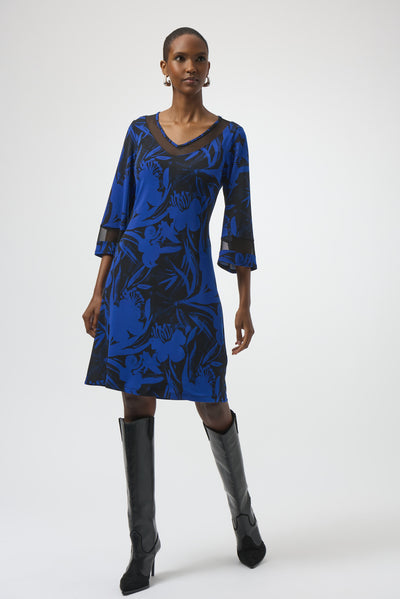 Silky Knit & Mesh Floral Print A-Line Dress Joseph Ribkoff
