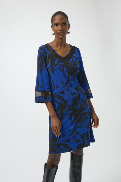Silky Knit & Mesh Floral Print A-Line Dress Joseph Ribkoff