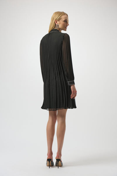 Pleated Chiffon Aline Dress with Neck Tie Joseph Ribkoff