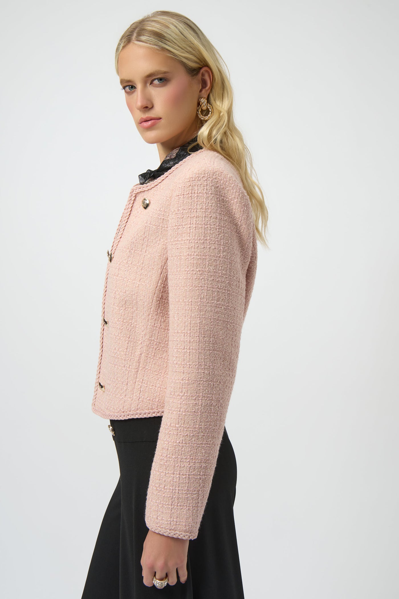 Bouclé Collarless Jacket with Buttons Joseph Ribkoff