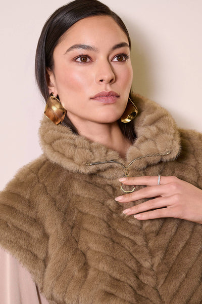 Chevron Faux Fur Mock Neck Vest Joseph Ribkoff