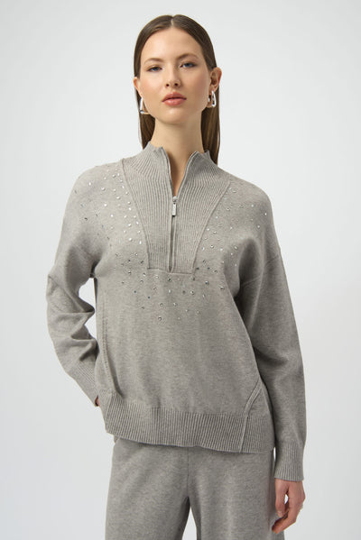 Sweater Knit Mock Neck Pullover with Rhinestones Joseph Ribkoff