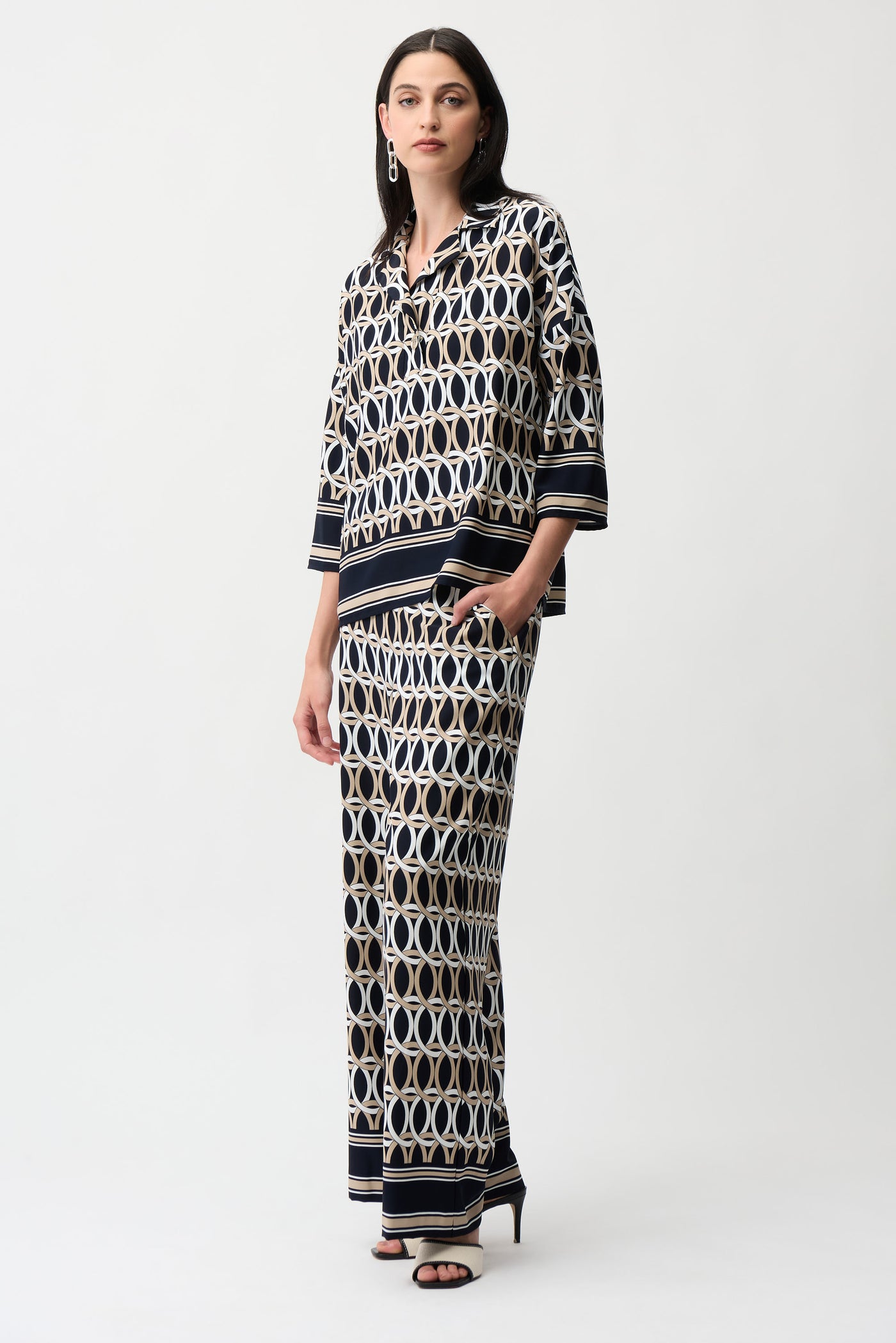 Woven Geometric Print Wide Leg Pull-On Pants Joseph Ribkoff