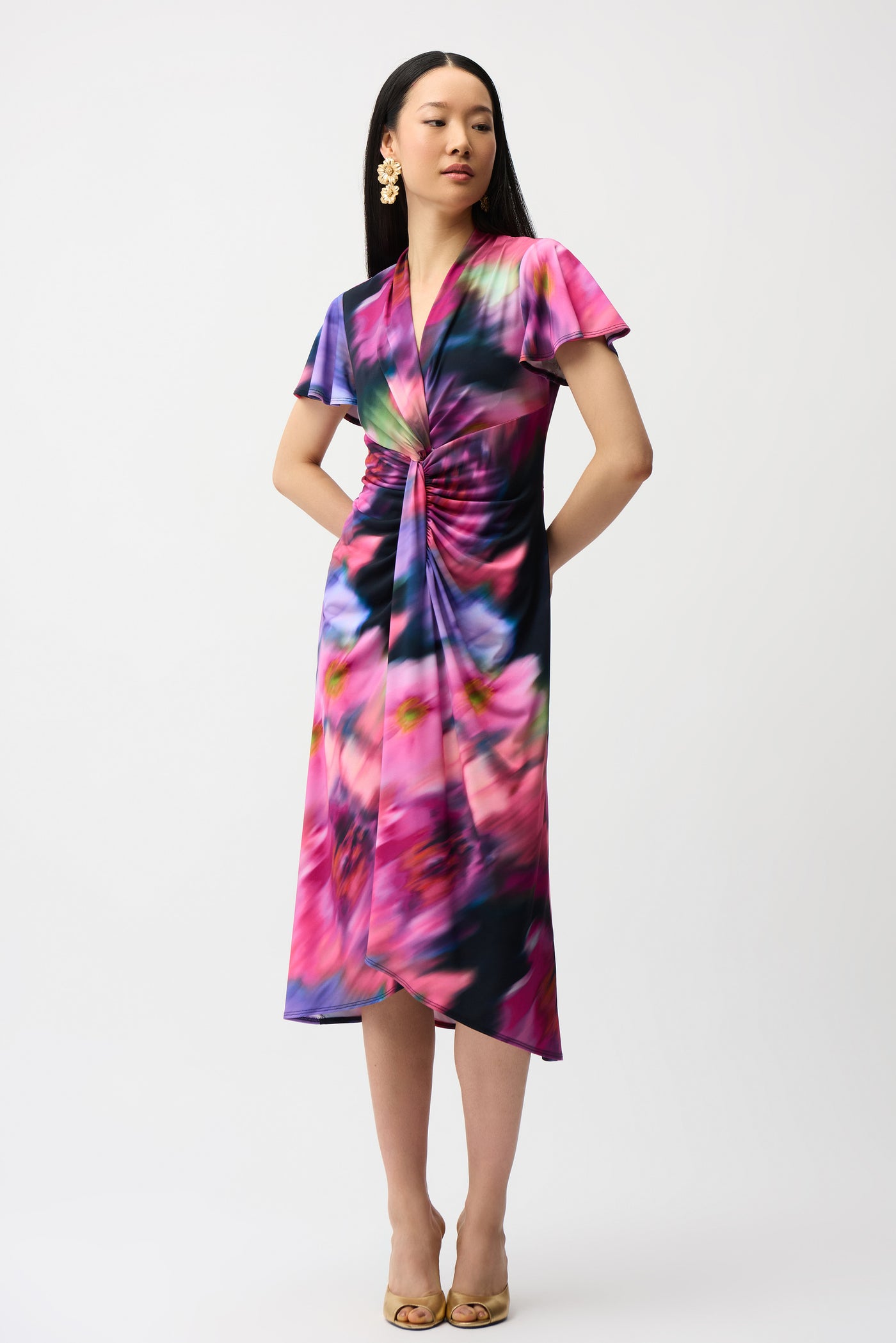Silky Knit Floral Print High-Low Wrap Dress 261060 Joseph Ribkoff