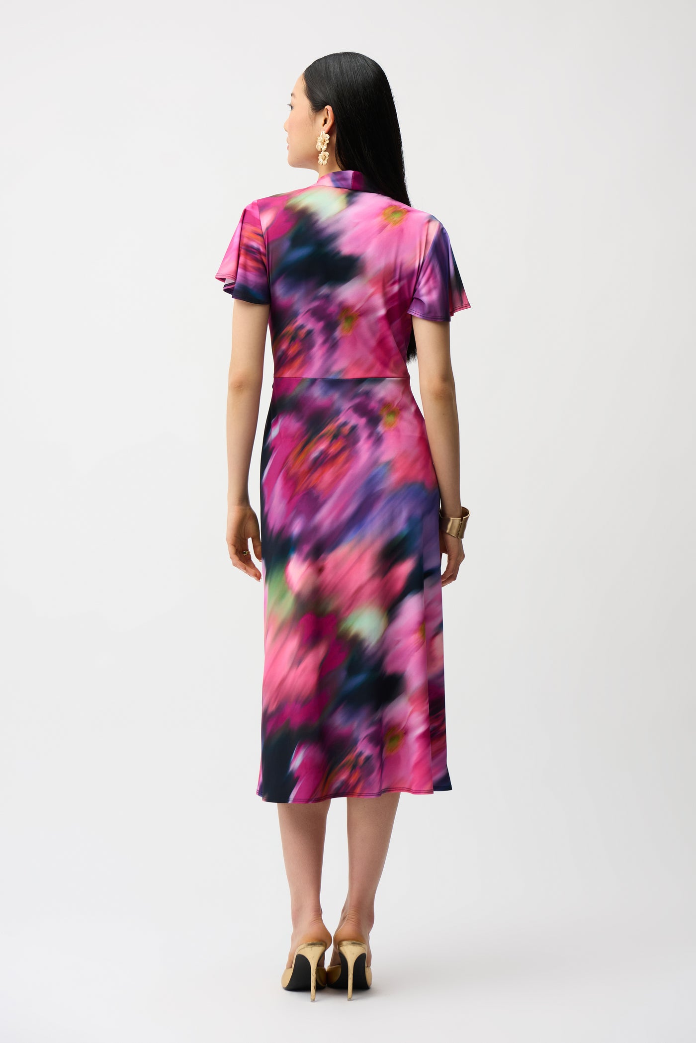 Silky Knit Floral Print High-Low Wrap Dress 261060 Joseph Ribkoff