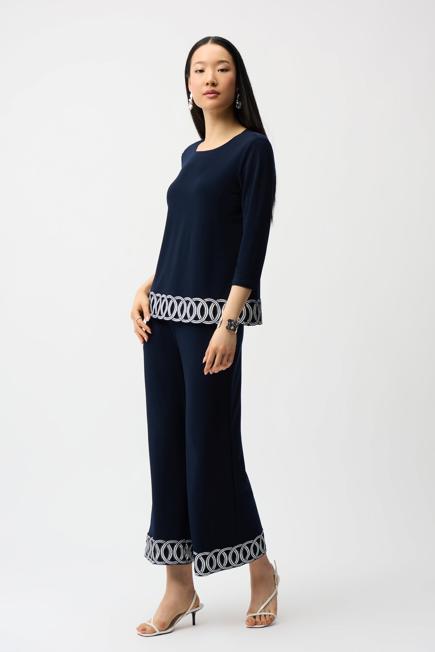 Silky Knit Fitted Top With Guipure Hem Detail Joseph Ribkoff