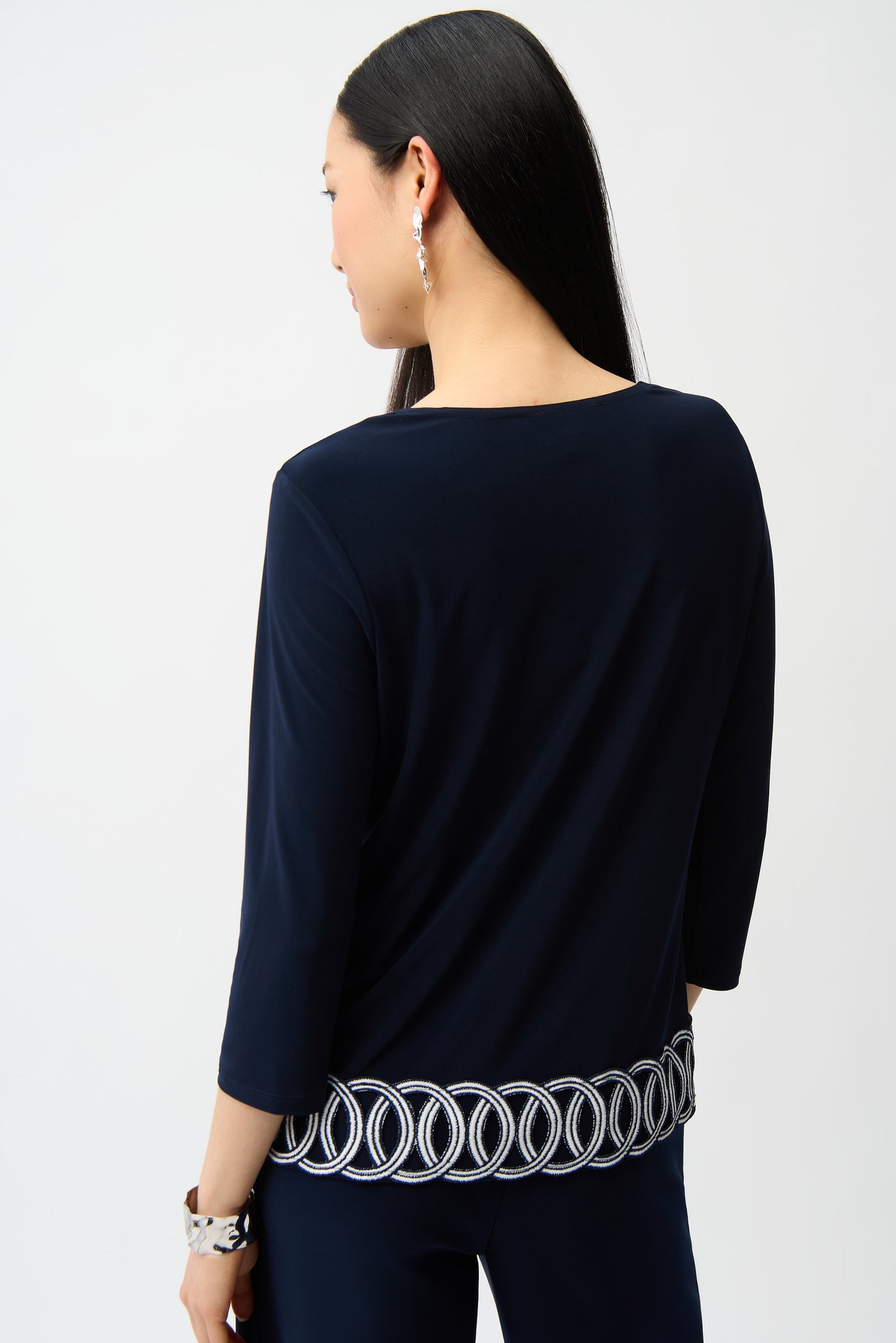 Silky Knit Fitted Top With Guipure Hem Detail Joseph Ribkoff