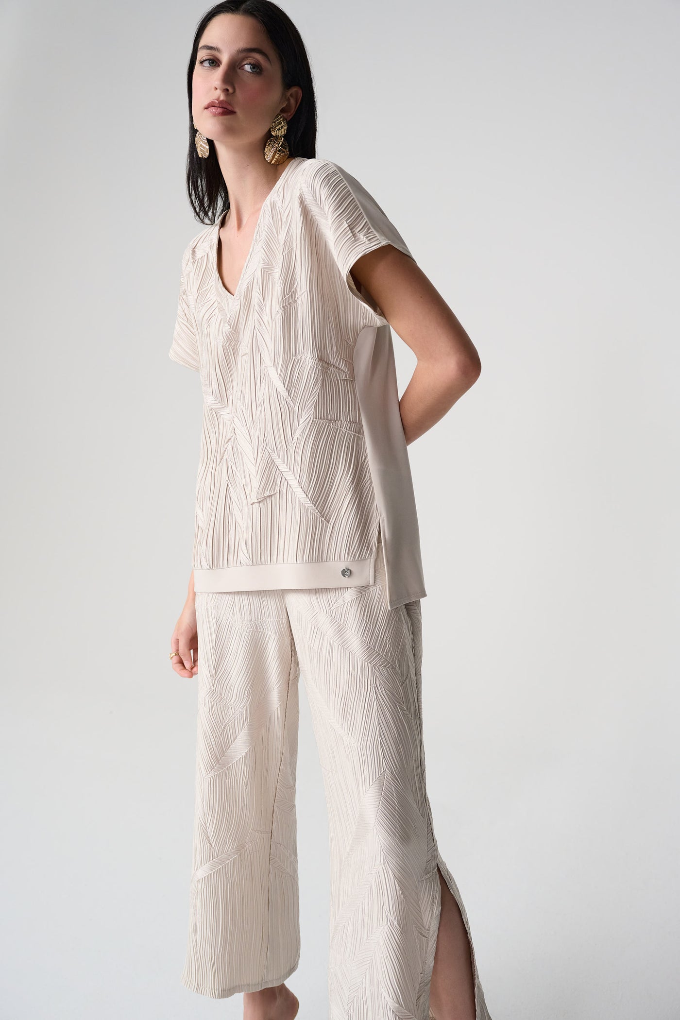 Pleated Satin Boxy Top With Silky Knit Back Joseph Ribkoff