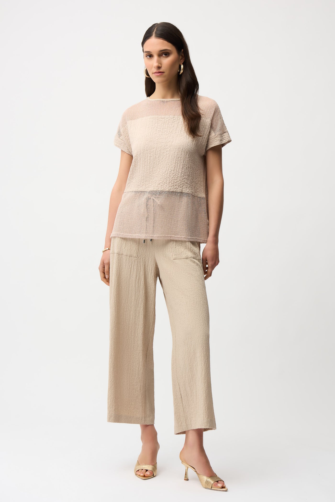Seersucker Pull-On Crop Pants With Front Pockets Joseph Ribkoff