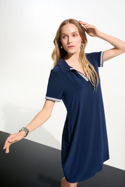 Silky Knit Trapeze Dress With Polo Collar Joseph Ribkoff