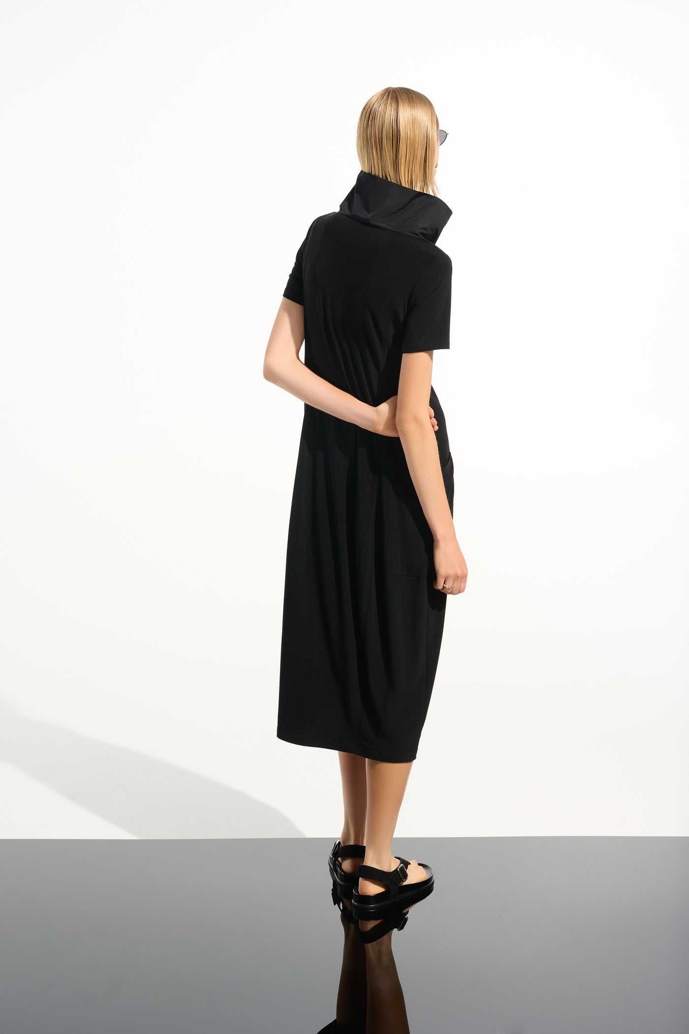 Silky Knit Cocoon Dress With Memory Funnel Collar Joseph Ribkoff