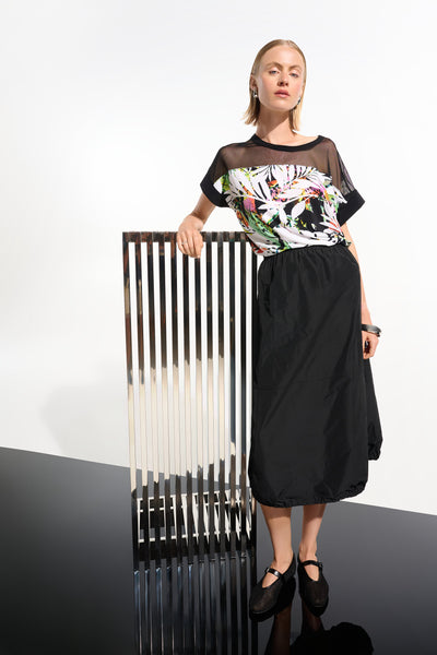 Silky Knit Tropical Print Straight Tunic With Mesh Insert Joseph Ribkoff