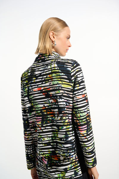 Cascade Knit Tropical Print Jacket With Contrast Panel Joseph Ribkoff