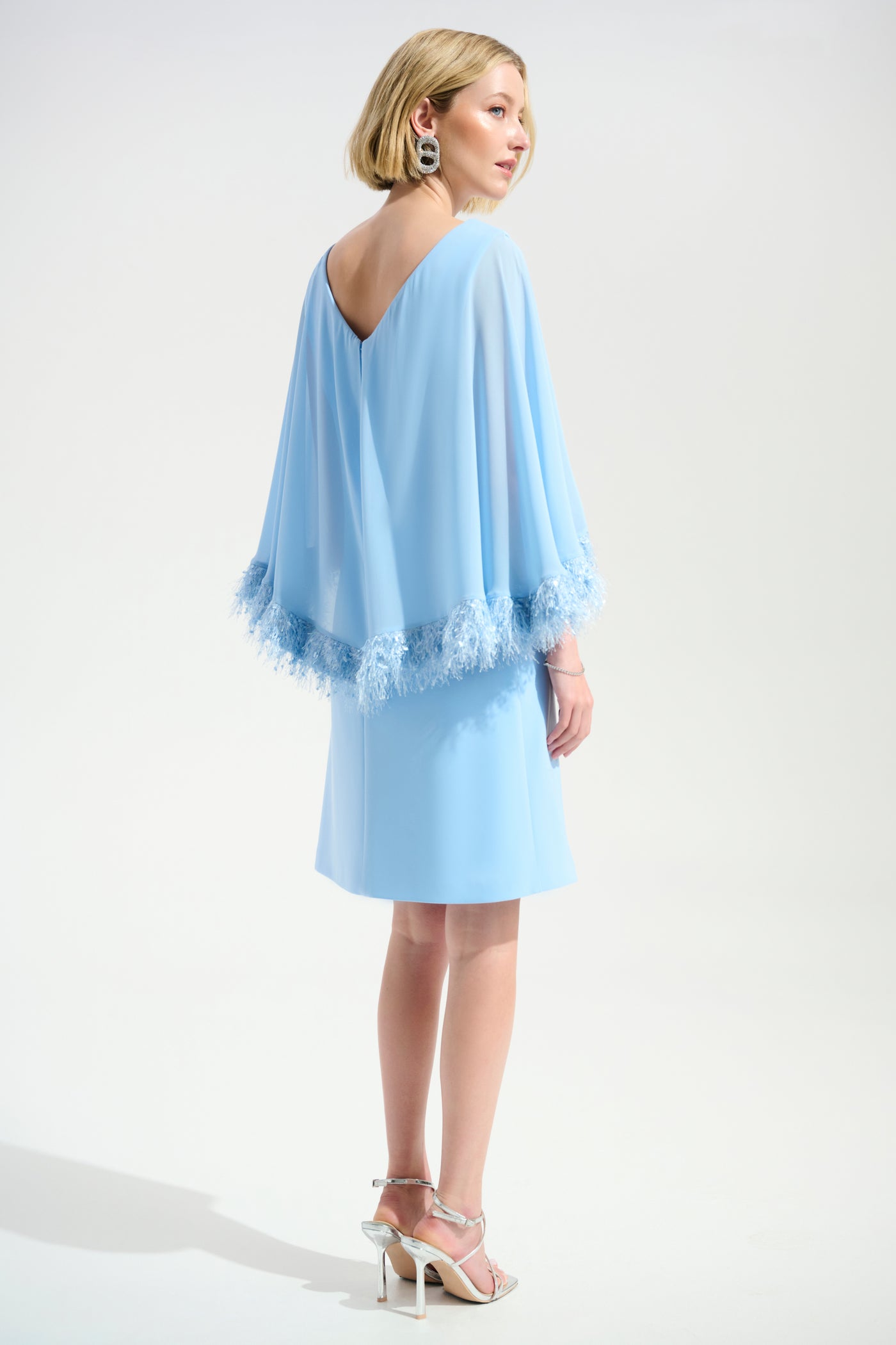 Silky Knit A-Line Dress With Chiffon Cape And Novelty Trim Joseph Ribkoff