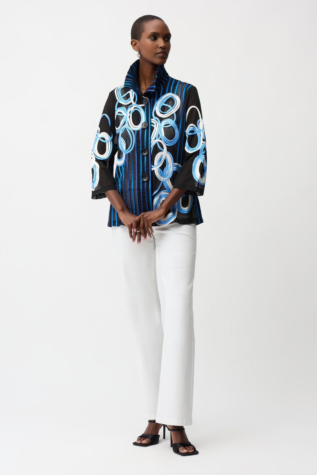Joseph Ribkoff Satin And Mesh Soutache Jacket With Bell Sleeves