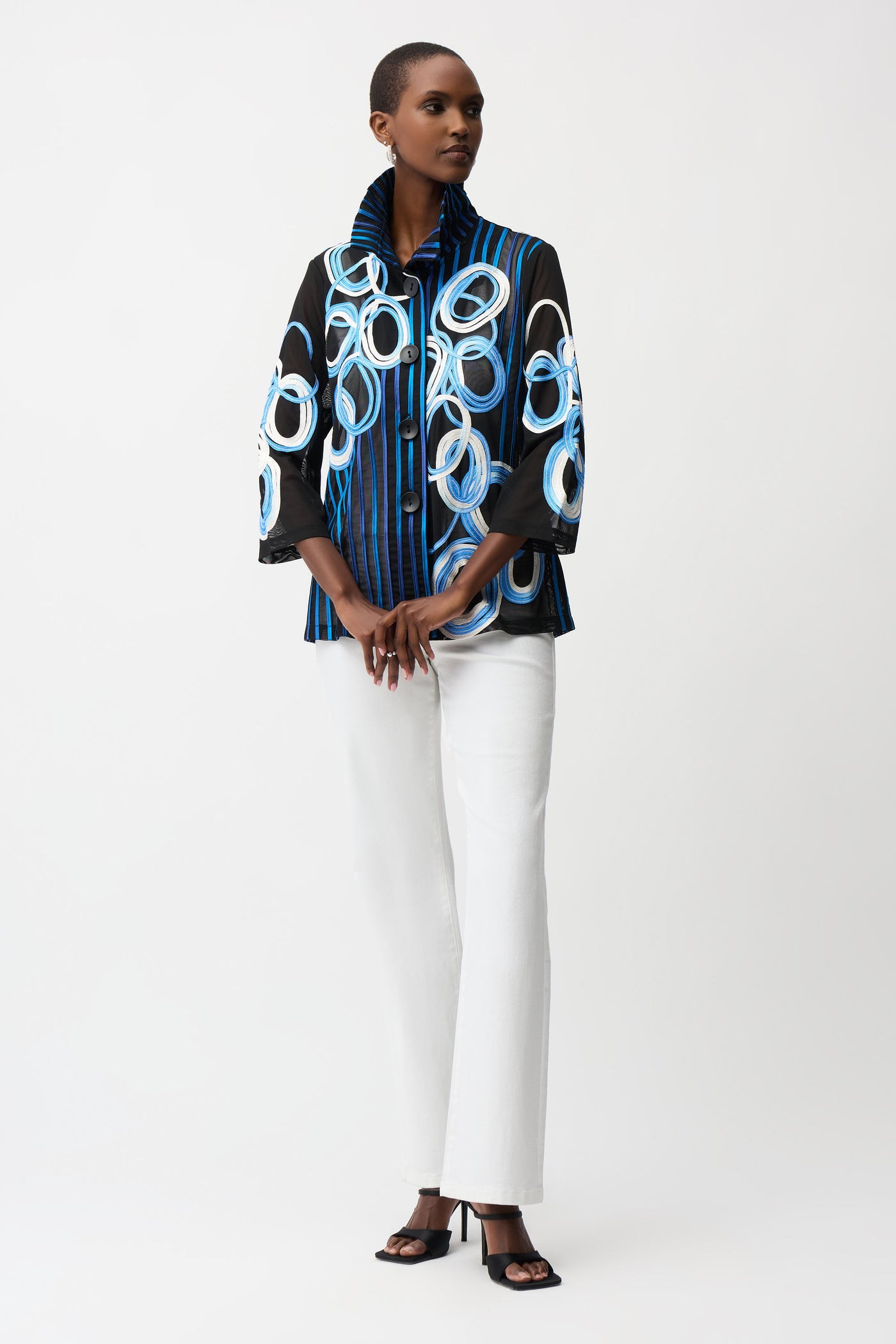 Joseph Ribkoff Satin And Mesh Soutache Jacket With Bell Sleeves
