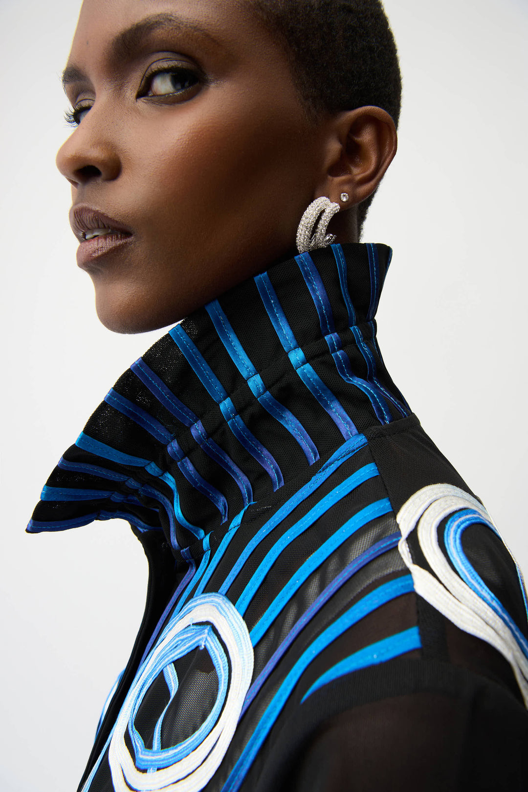 Joseph Ribkoff Satin And Mesh Soutache Jacket With Bell Sleeves