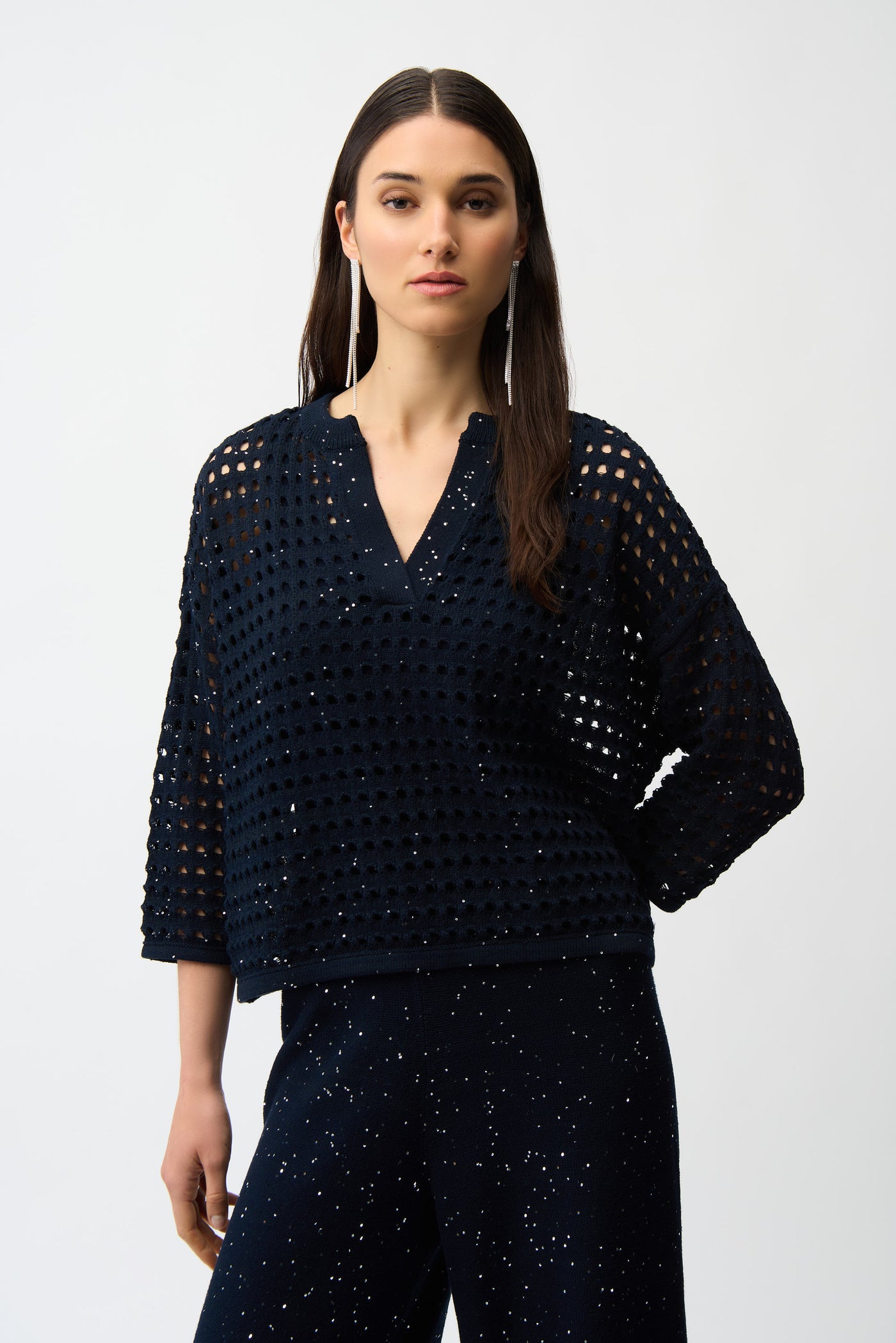 Cotton Blend Open Stitch Boxy Sweater Joseph Ribkoff