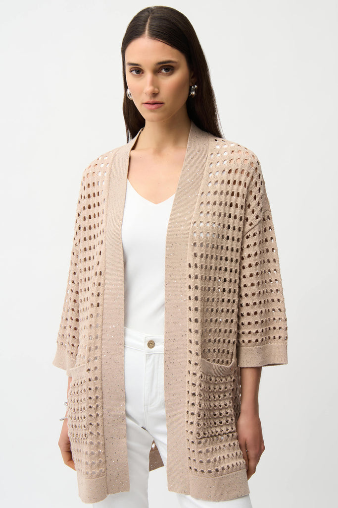 Joseph Ribkoff Cotton Blend Open Stitch Boxy Cardigan 261926