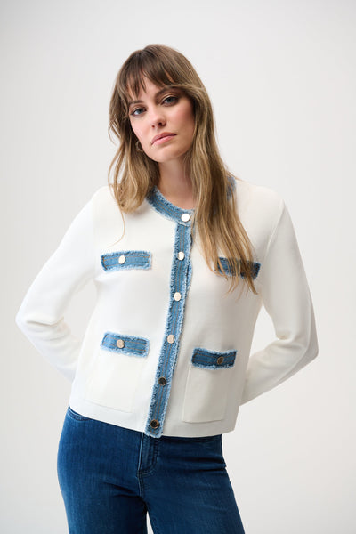 Viscose Blend Milano Stitch Jacket with Denim Trim Joseph Ribkoff