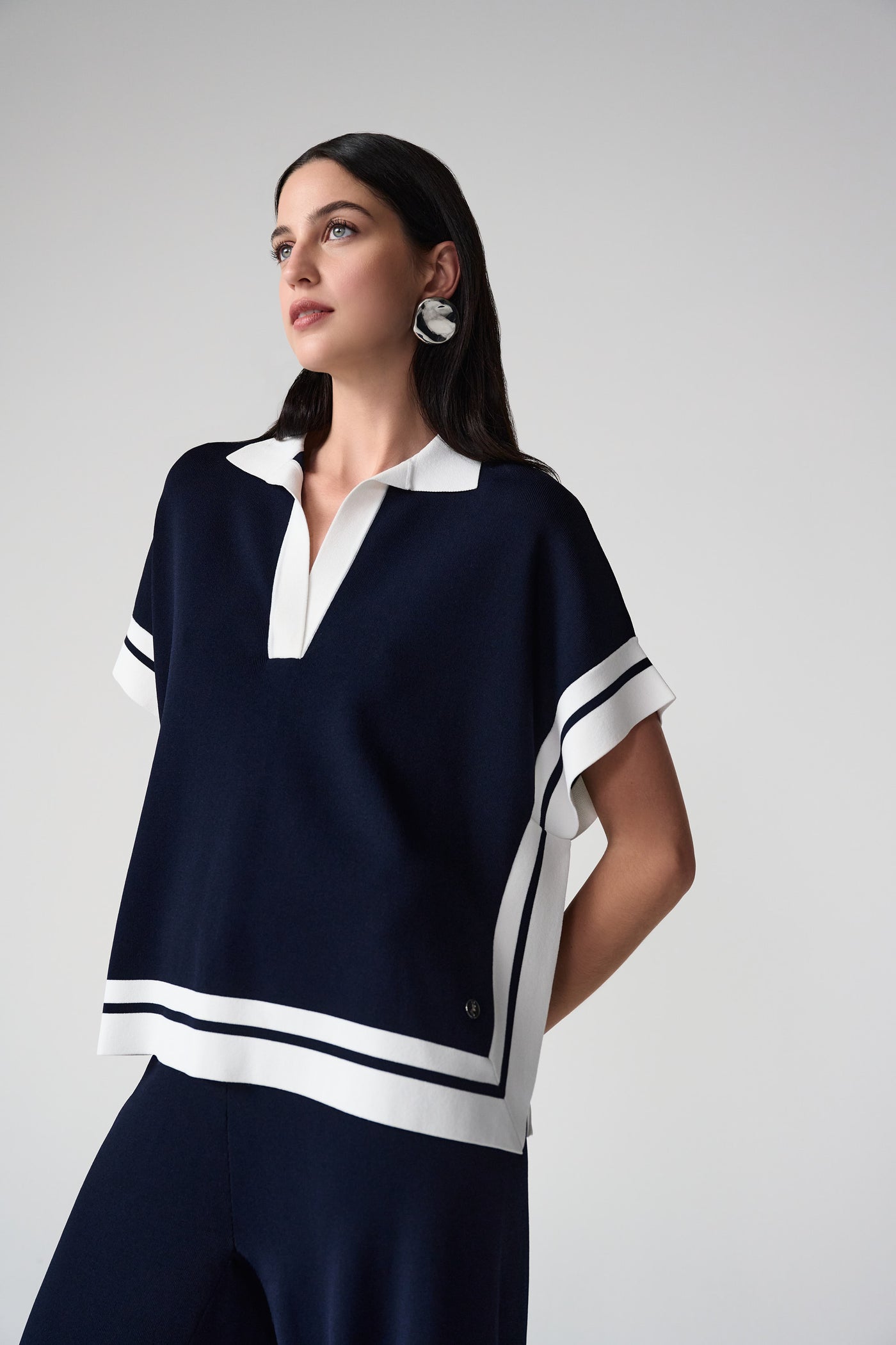 Viscose Blend Boxy Sweater With Stripe Detail Joseph Ribkoff