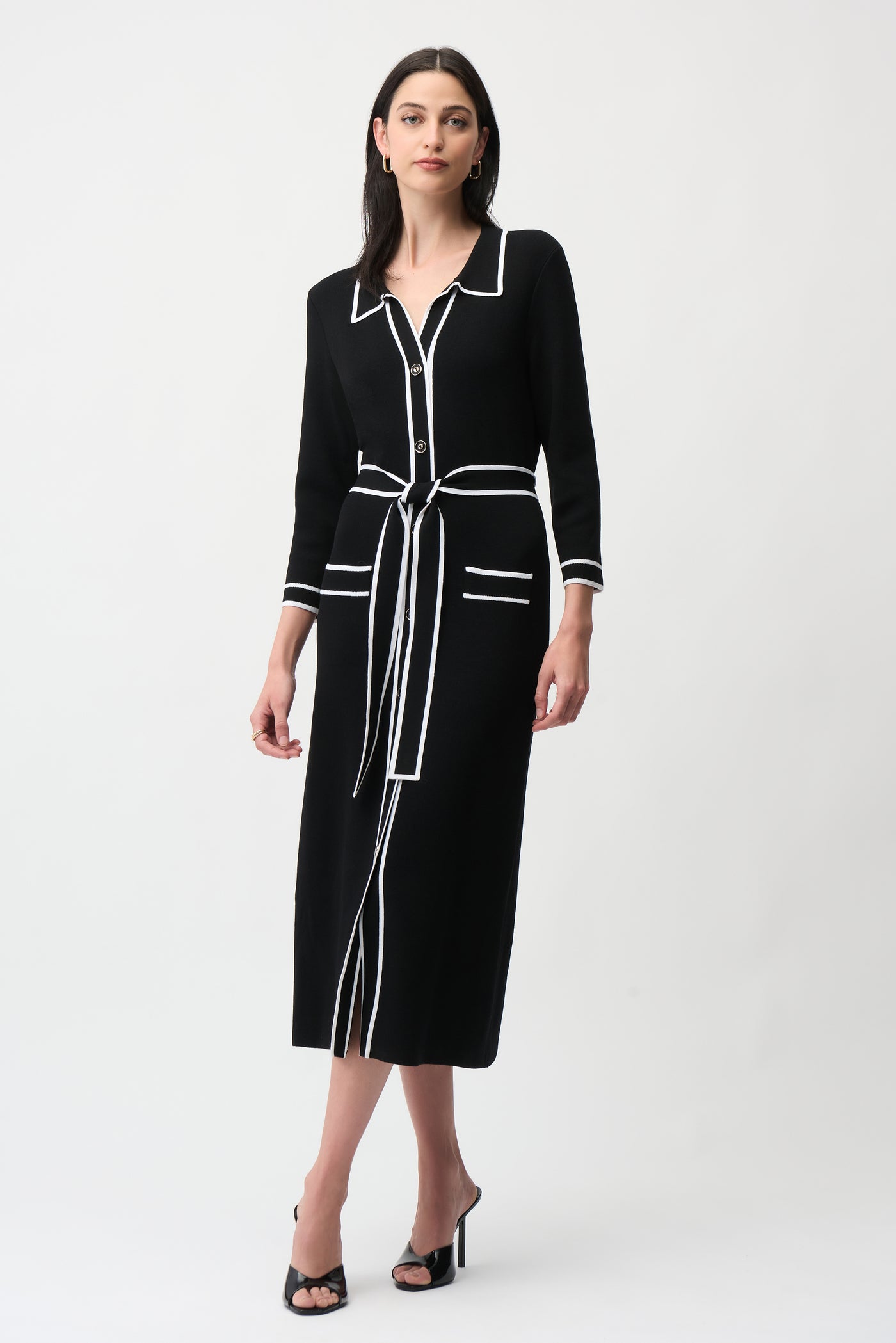 Viscose Shirt Dress with Contrast Piping And Sash Joseph Ribkoff